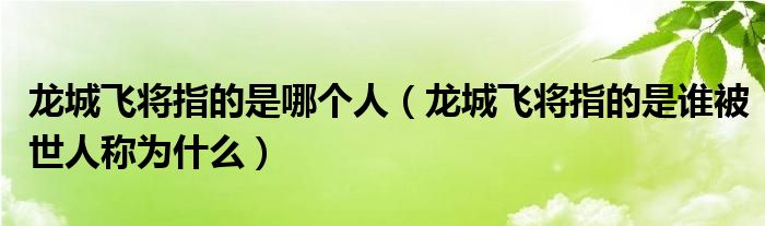 龙城飞将指的是哪个人（龙城飞将指的是谁被世人称为什么）