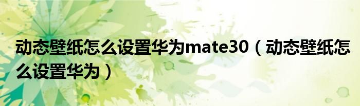 动态壁纸怎么设置华为mate30（动态壁纸怎么设置华为）