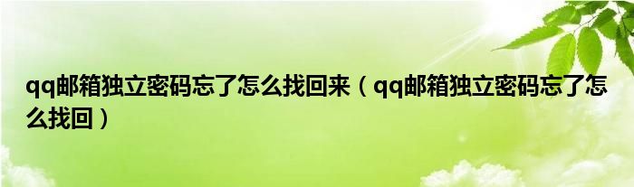 qq邮箱独立密码忘了怎么找回来（qq邮箱独立密码忘了怎么找回）