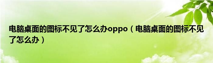 电脑桌面的图标不见了怎么办oppo（电脑桌面的图标不见了怎么办）