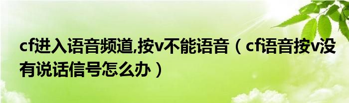 cf进入语音频道,按v不能语音（cf语音按v没有说话信号怎么办）