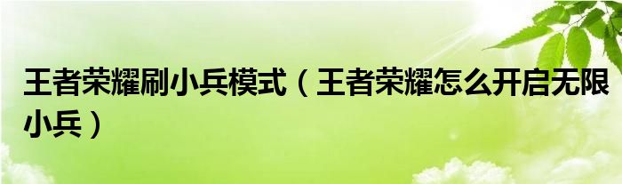 王者荣耀刷小兵模式（王者荣耀怎么开启无限小兵）