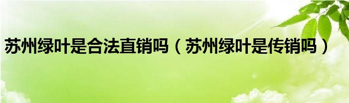 苏州绿叶是合法直销吗（苏州绿叶是传销吗）