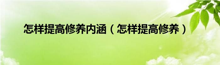 怎样提高修养内涵（怎样提高修养）