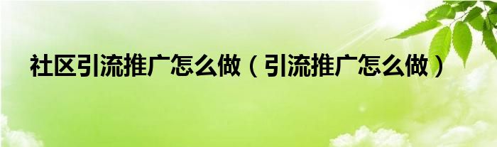 社区引流推广怎么做（引流推广怎么做）