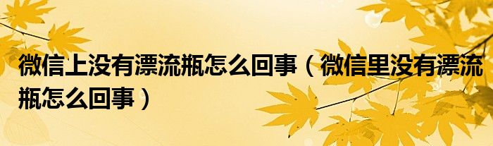 微信上没有漂流瓶怎么回事（微信里没有漂流瓶怎么回事）