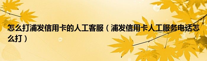 怎么打浦发信用卡的人工客服（浦发信用卡人工服务电话怎么打）