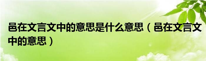 邑在文言文中的意思是什么意思（邑在文言文中的意思）