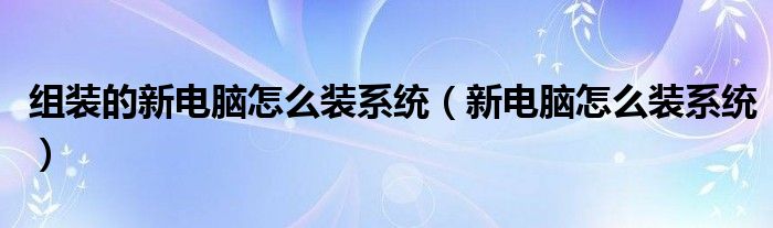 组装的新电脑怎么装系统（新电脑怎么装系统）