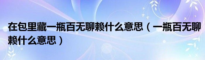 在包里藏一瓶百无聊赖什么意思（一瓶百无聊赖什么意思）