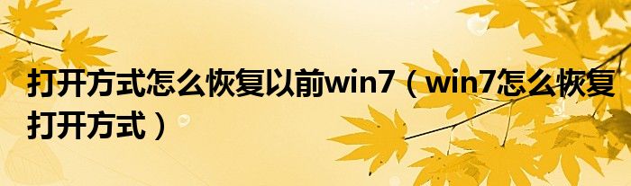 打开方式怎么恢复以前win7（win7怎么恢复打开方式）