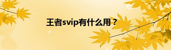 王者svip有什么用？