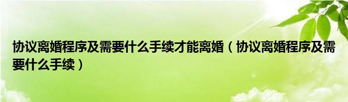 协议离婚程序及需要什么手续才能离婚（协议离婚程序及需要什么手续）