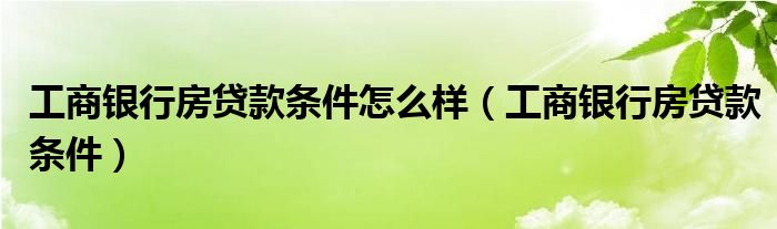 工商银行房贷款条件怎么样（工商银行房贷款条件）