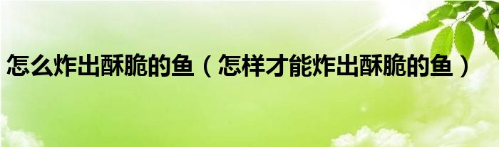 怎么炸出酥脆的鱼（怎样才能炸出酥脆的鱼）