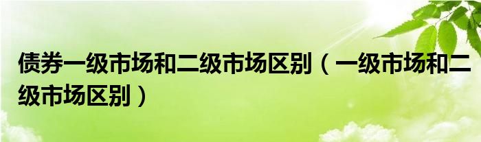 债券一级市场和二级市场区别（一级市场和二级市场区别）