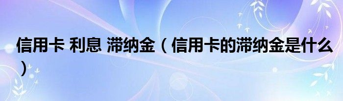 信用卡 利息 滞纳金（信用卡的滞纳金是什么）