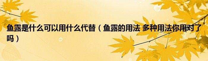 鱼露是什么可以用什么代替（鱼露的用法 多种用法你用对了吗）