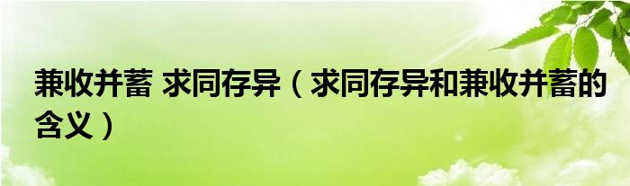 兼收并蓄 求同存异（求同存异和兼收并蓄的含义）