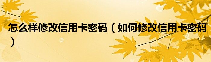 怎么样修改信用卡密码（如何修改信用卡密码）