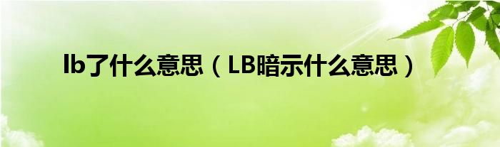 lb了什么意思（LB暗示什么意思）