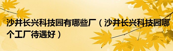 沙井长兴科技园有哪些厂（沙井长兴科技园哪个工厂待遇好）