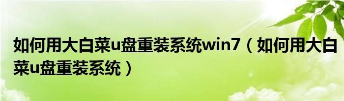 如何用大白菜u盘重装系统win7（如何用大白菜u盘重装系统）