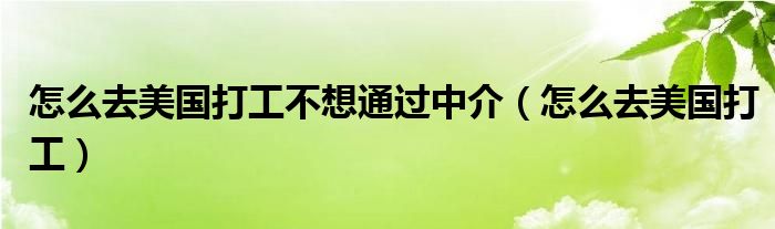 怎么去美国打工不想通过中介（怎么去美国打工）