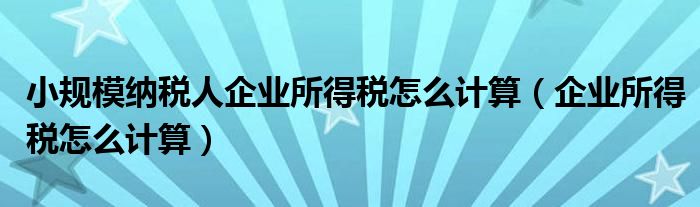 小规模纳税人企业所得税怎么计算（企业所得税怎么计算）