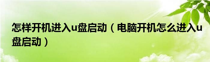 怎样开机进入u盘启动（电脑开机怎么进入u盘启动）