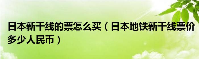 日本新干线的票怎么买（日本地铁新干线票价多少人民币）