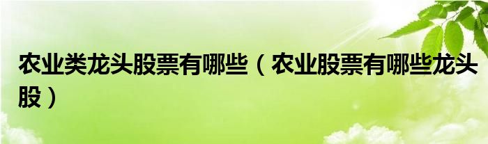 农业类龙头股票有哪些（农业股票有哪些龙头股）