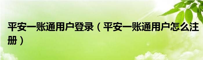 平安一账通用户登录（平安一账通用户怎么注册）