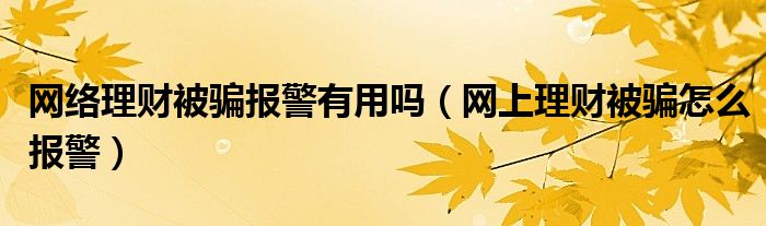 网络理财被骗报警有用吗（网上理财被骗怎么报警）