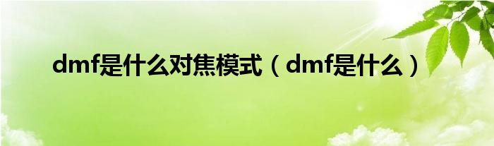 dmf是什么对焦模式（dmf是什么）