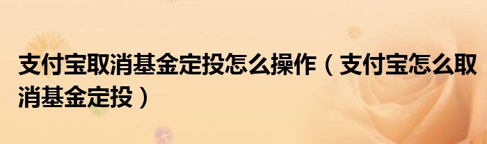 支付宝取消基金定投怎么操作（支付宝怎么取消基金定投）