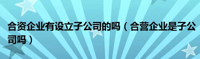 合资企业有设立子公司的吗（合营企业是子公司吗）