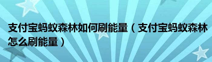 支付宝蚂蚁森林如何刷能量（支付宝蚂蚁森林怎么刷能量）