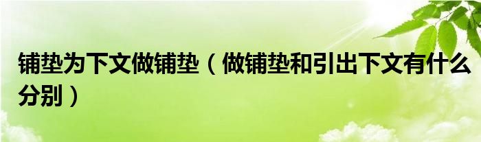 铺垫为下文做铺垫（做铺垫和引出下文有什么分别）