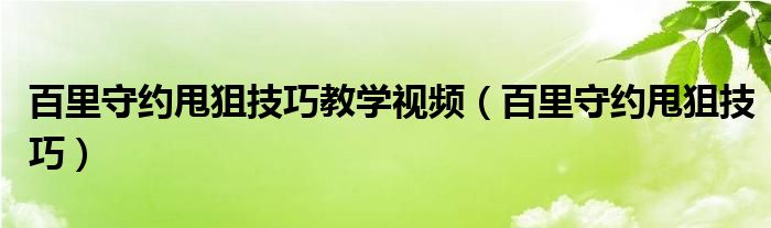 百里守约甩狙技巧教学视频（百里守约甩狙技巧）