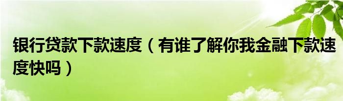 银行贷款下款速度（有谁了解你我金融下款速度快吗）