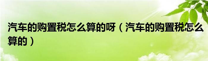 汽车的购置税怎么算的呀（汽车的购置税怎么算的）