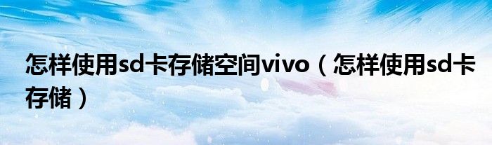 怎样使用sd卡存储空间vivo（怎样使用sd卡存储）