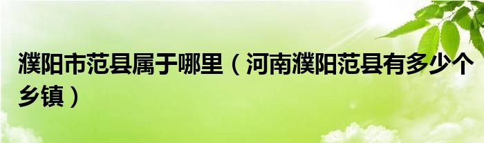 濮阳市范县属于哪里（河南濮阳范县有多少个乡镇）