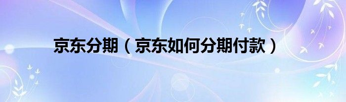 京东分期（京东如何分期付款）