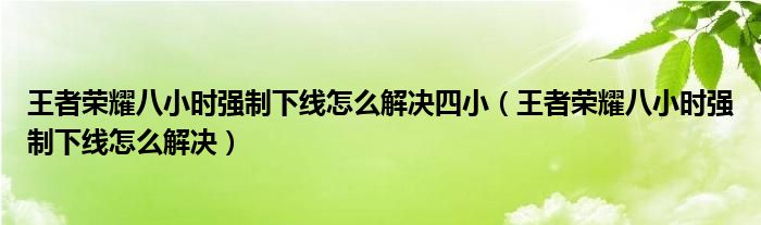 王者荣耀八小时强制下线怎么解决四小（王者荣耀八小时强制下线怎么解决）