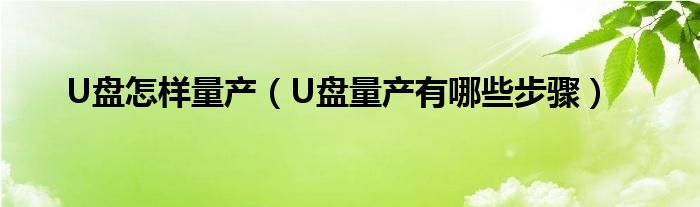 U盘怎样量产（U盘量产有哪些步骤）