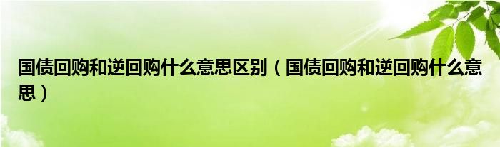 国债回购和逆回购什么意思区别（国债回购和逆回购什么意思）