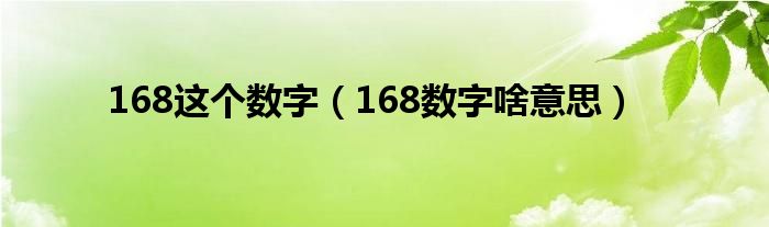 168这个数字（168数字啥意思）