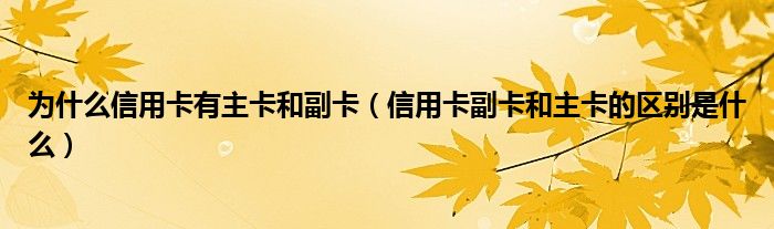 为什么信用卡有主卡和副卡（信用卡副卡和主卡的区别是什么）